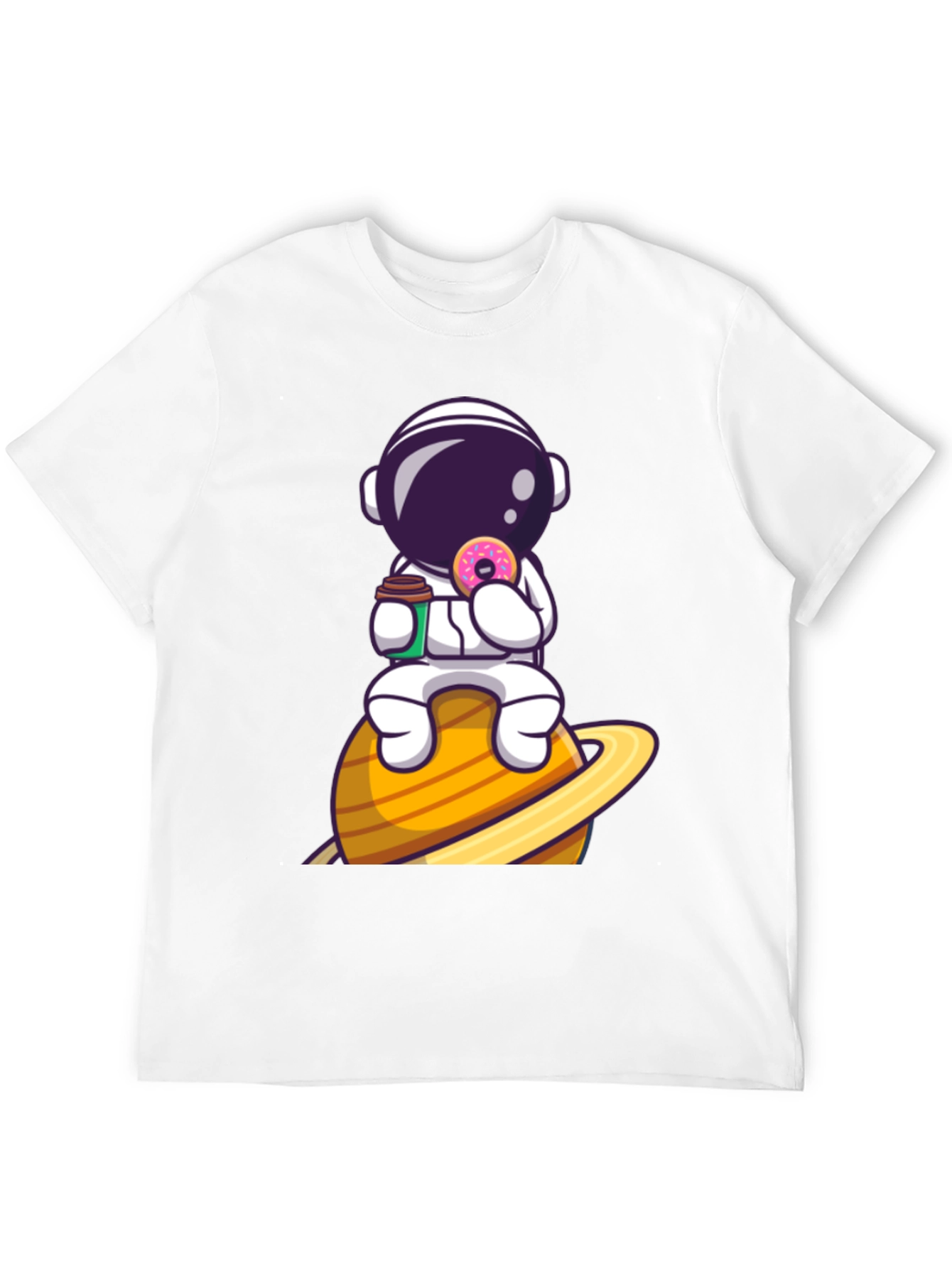 Astronaut on Saturn Black Graphic T-Shirt