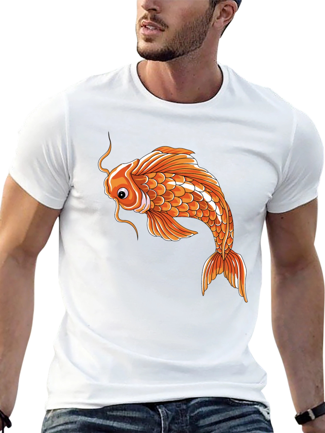 Koi Fish Graphic Tee - Unique Design Black Cotton