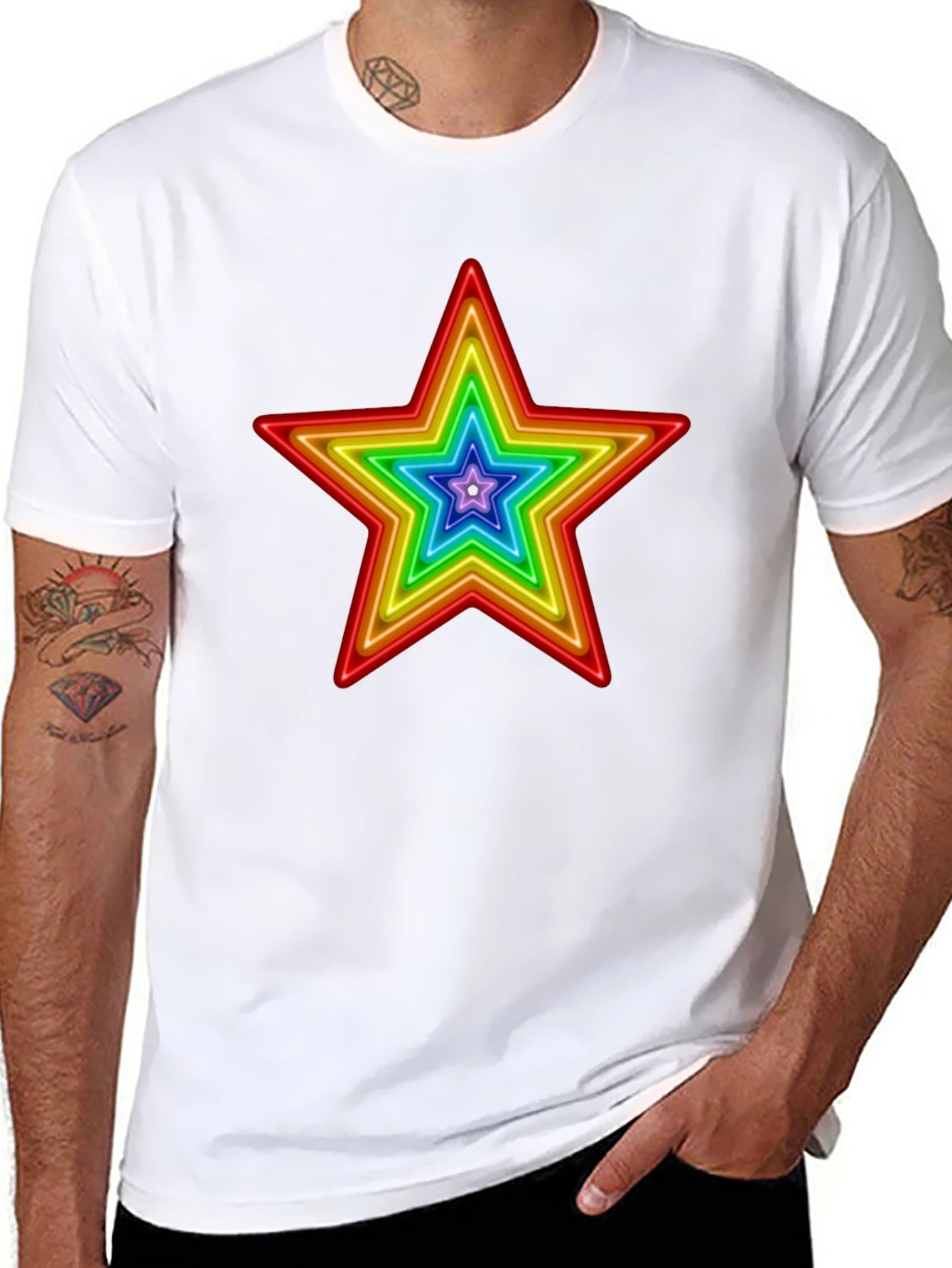 Rainbow Star Graphic Print T-Shirt
