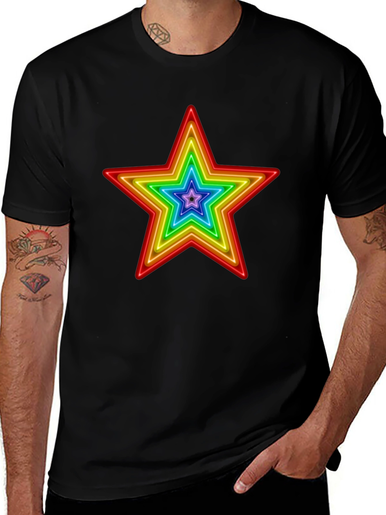 Rainbow Star Graphic Print T-Shirt