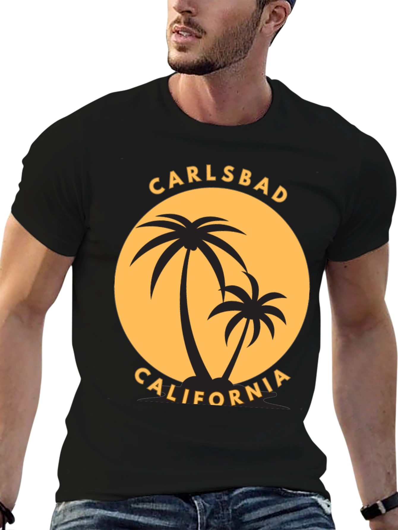 Carlsbad California Palm Tree Black T-Shirt