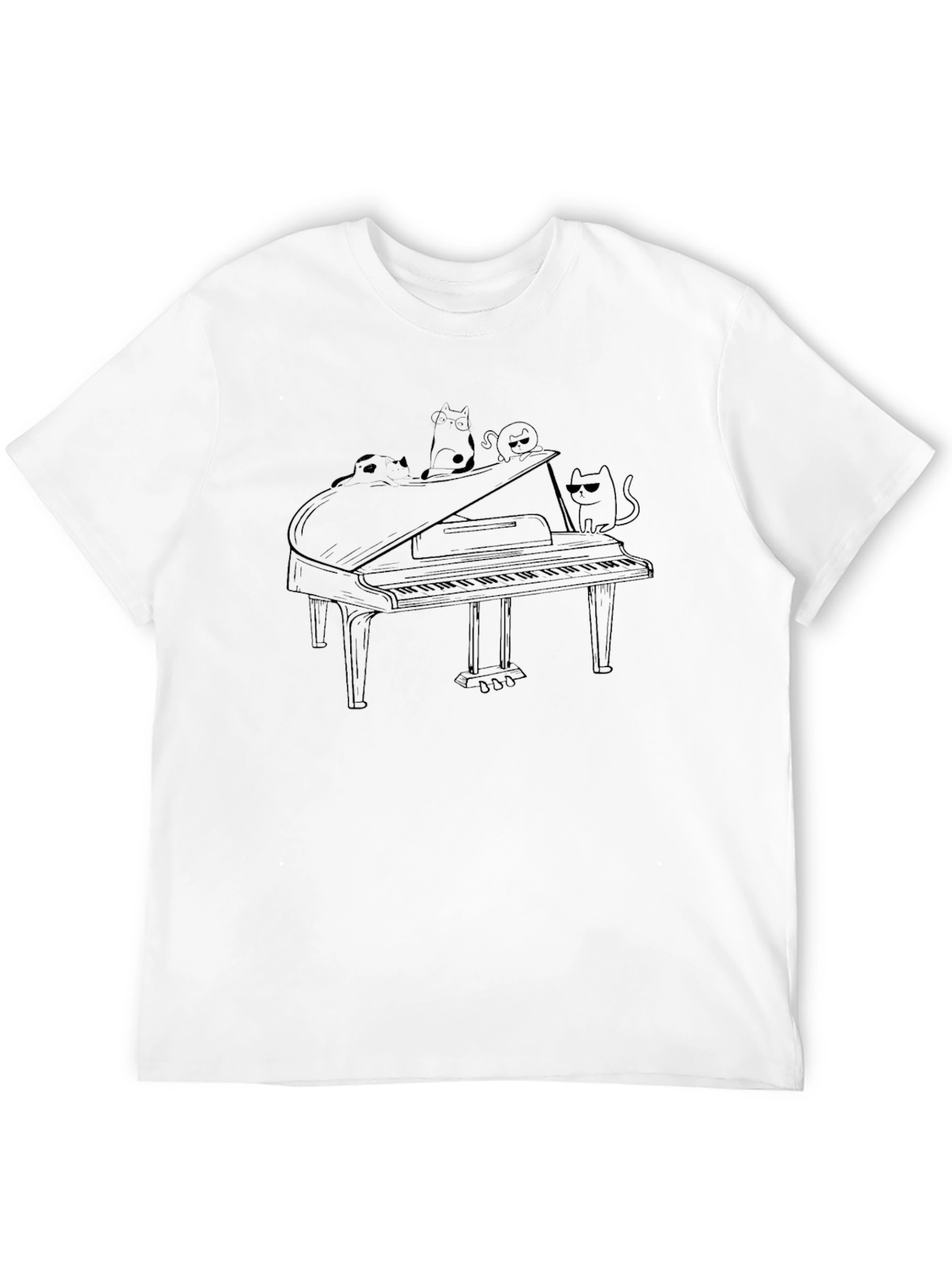 Cats Playing Piano Black Graphic Tee