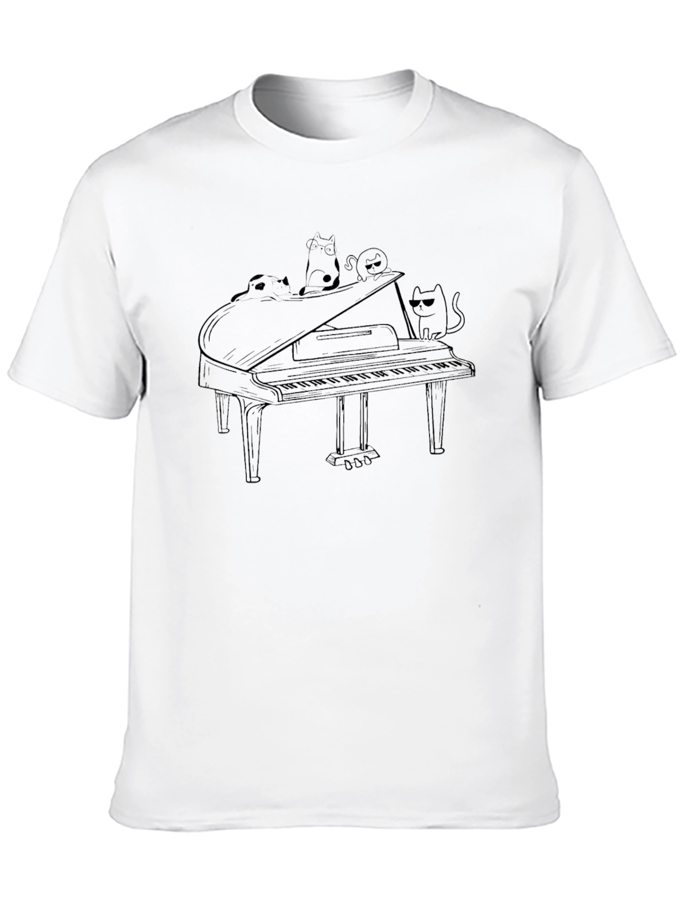 Cats Playing Piano Black Graphic Tee