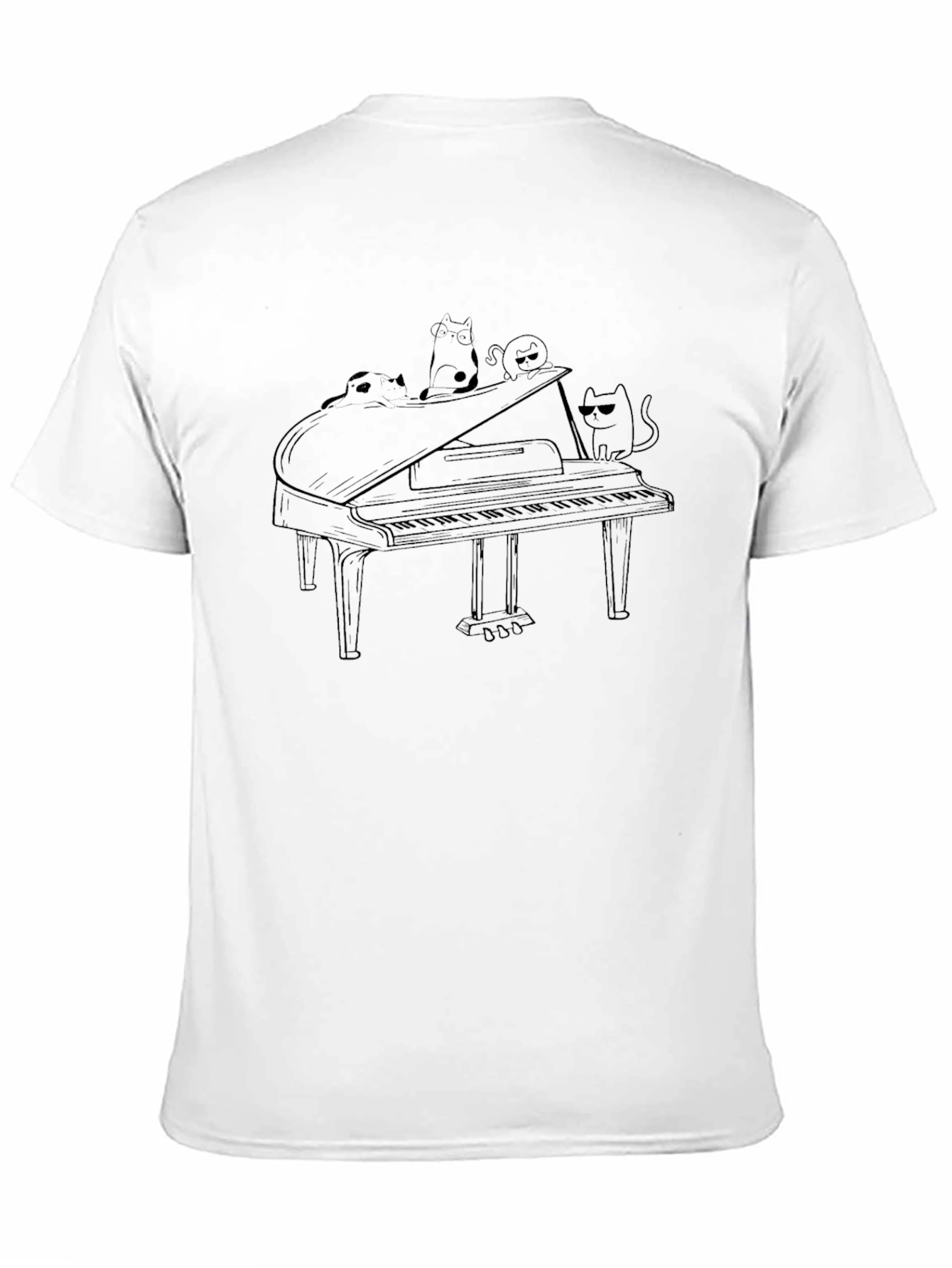Cats Playing Piano Black Graphic Tee