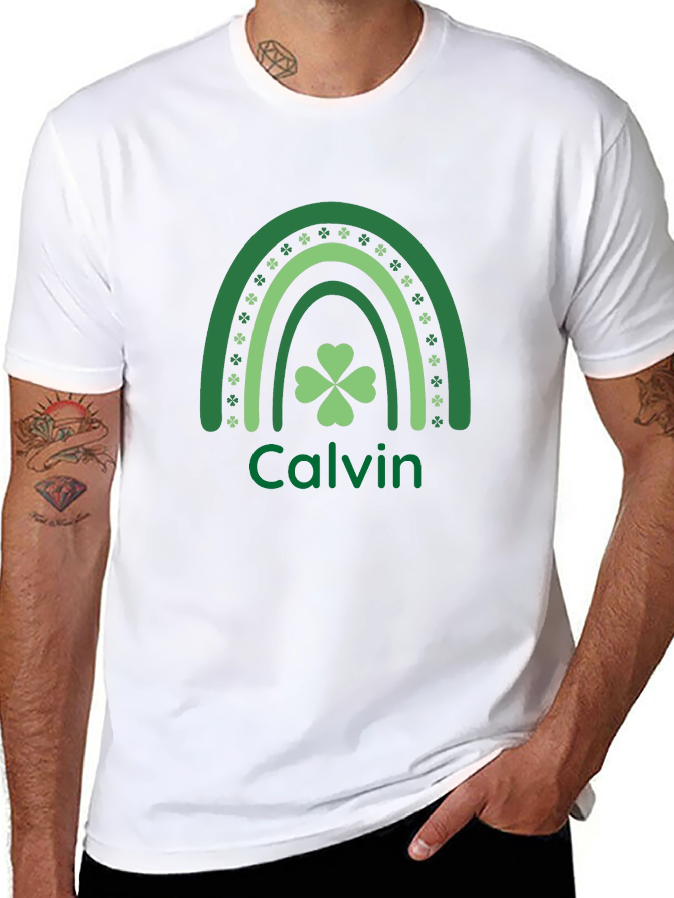 St. Patricks Day Calvin Rainbow Shamrock T-Shirt
