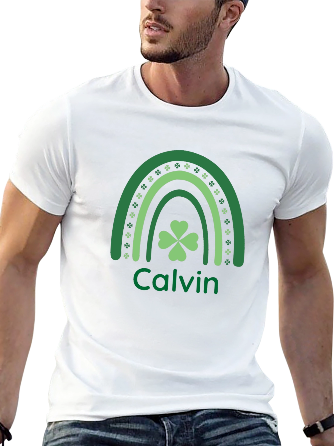 St. Patricks Day Calvin Rainbow Shamrock T-Shirt