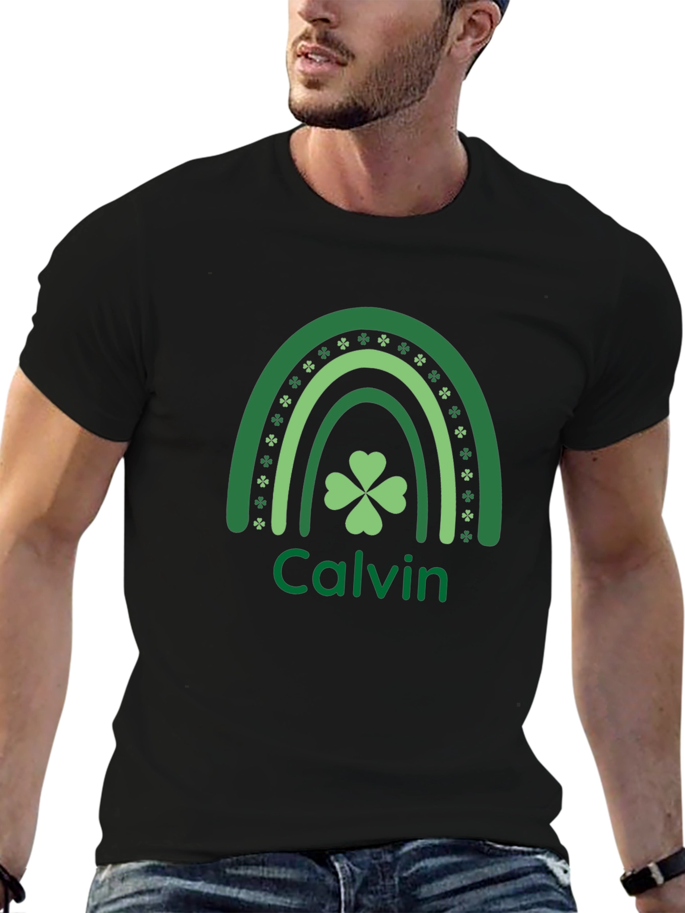 St. Patricks Day Calvin Rainbow Shamrock T-Shirt