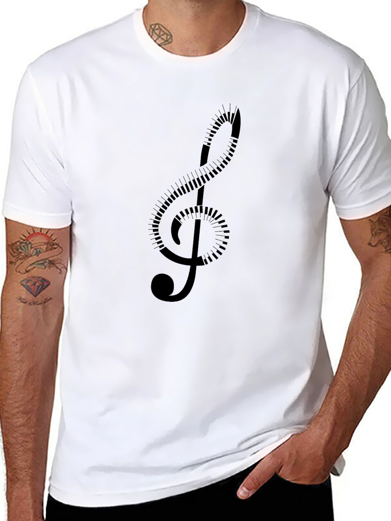 Musical Clef Graphic T-Shirt - Stylish Black Tee