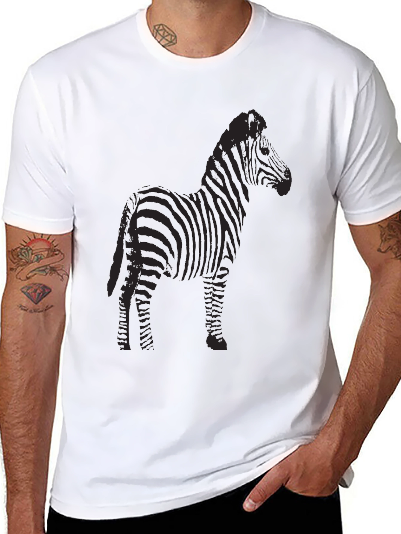 Zebra Graphic Black T-Shirt - Mens Crew Neck Tee