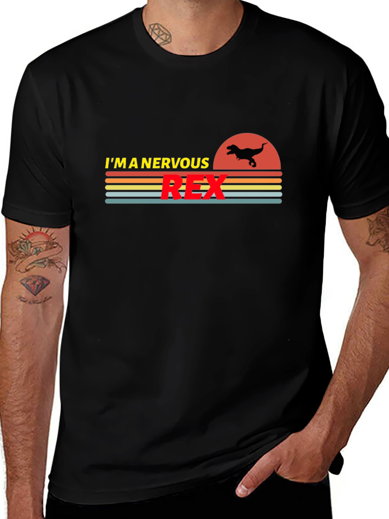 Nervous Rex Graphic T-Shirt - Dinosaur Humor Tee