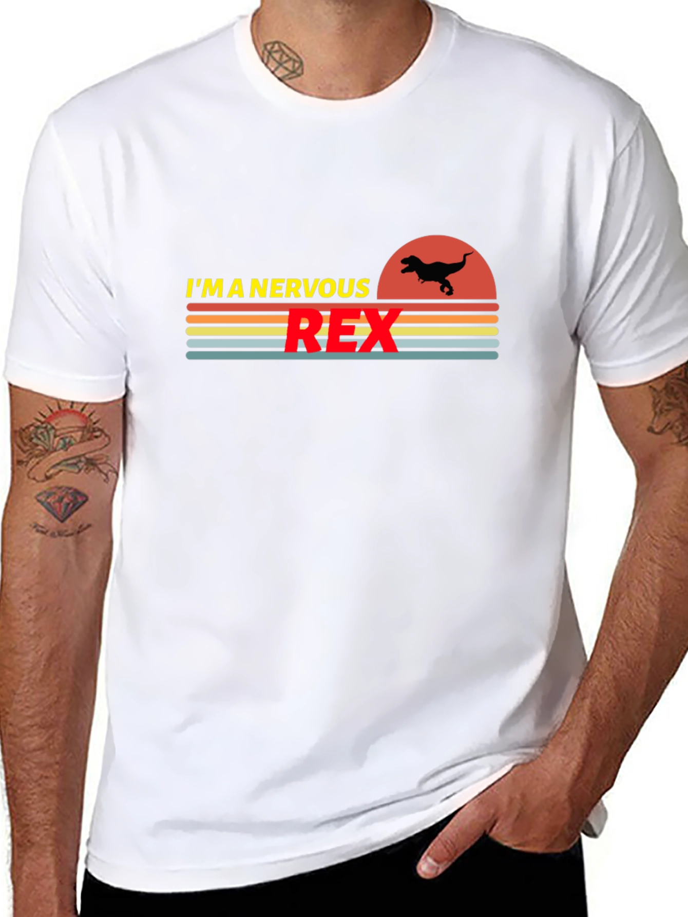 Nervous Rex Graphic T-Shirt - Dinosaur Humor Tee