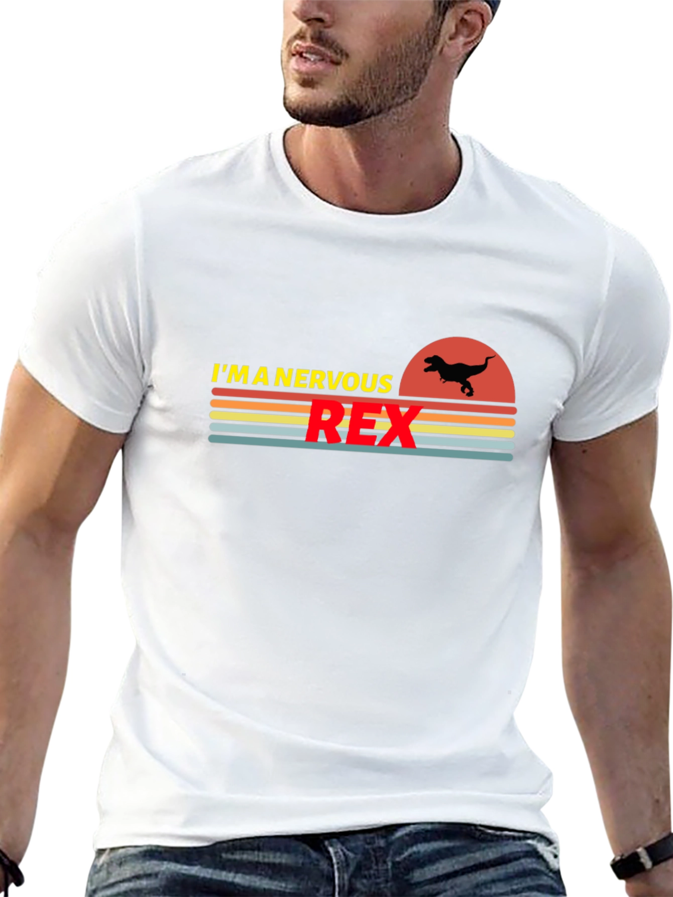 Nervous Rex Graphic T-Shirt - Dinosaur Humor Tee