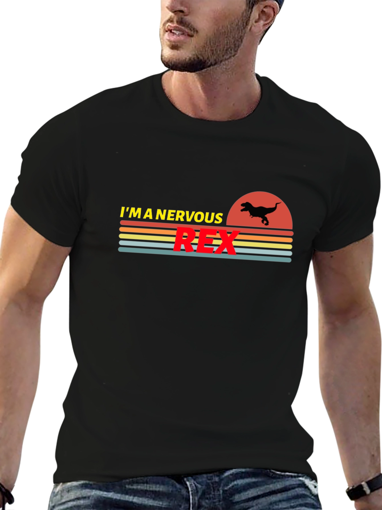 Nervous Rex Graphic T-Shirt - Dinosaur Humor Tee
