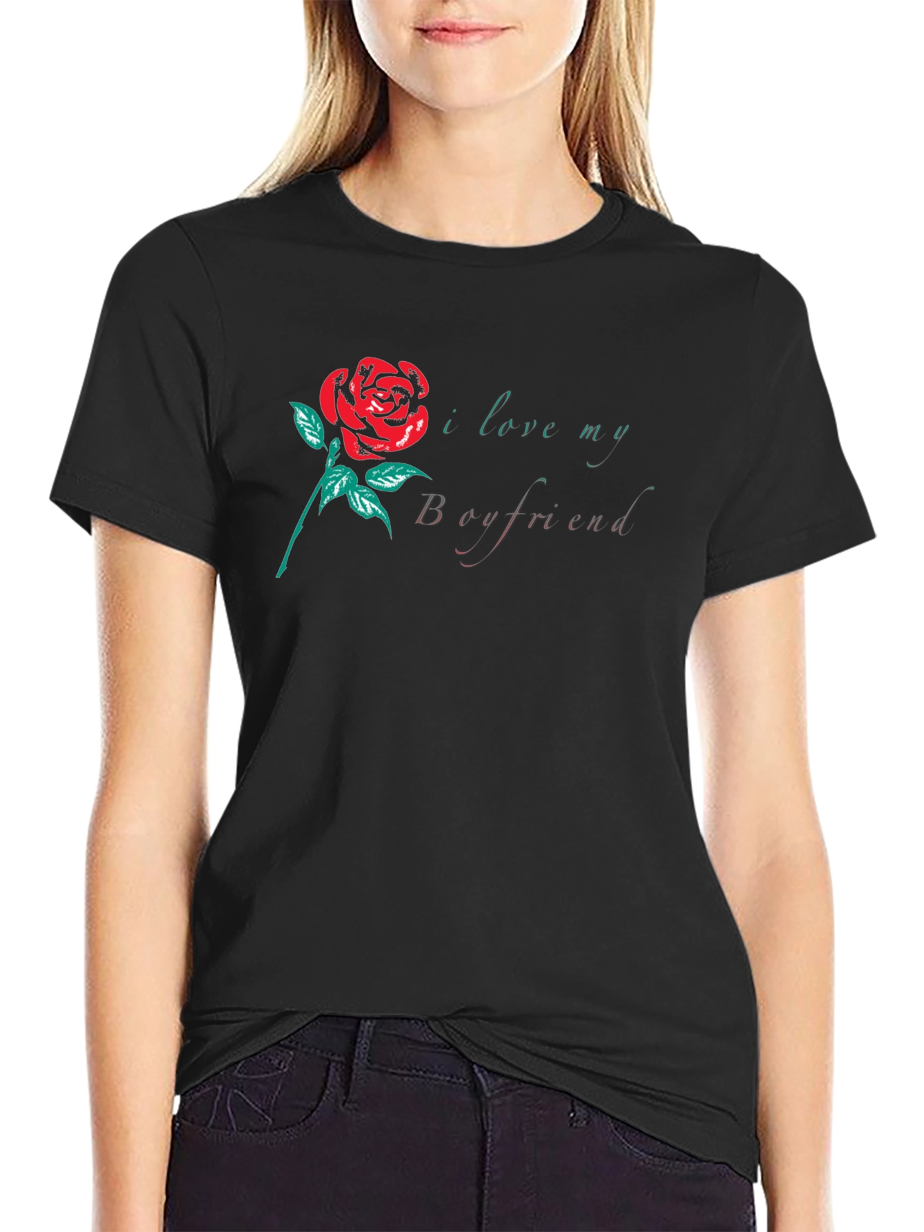 I Love My Boyfriend Rose Graphic T-Shirt