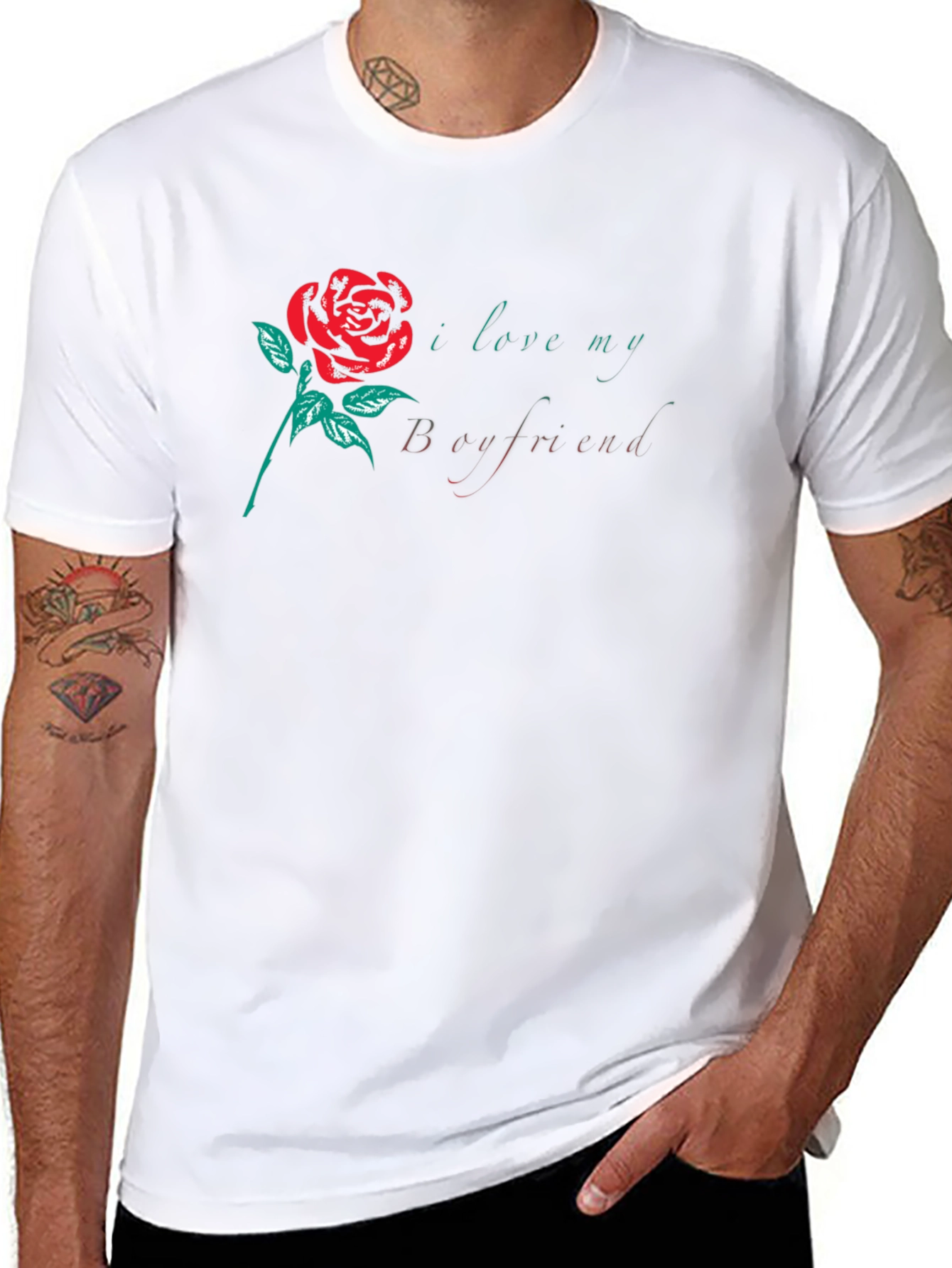 I Love My Boyfriend Rose Graphic T-Shirt