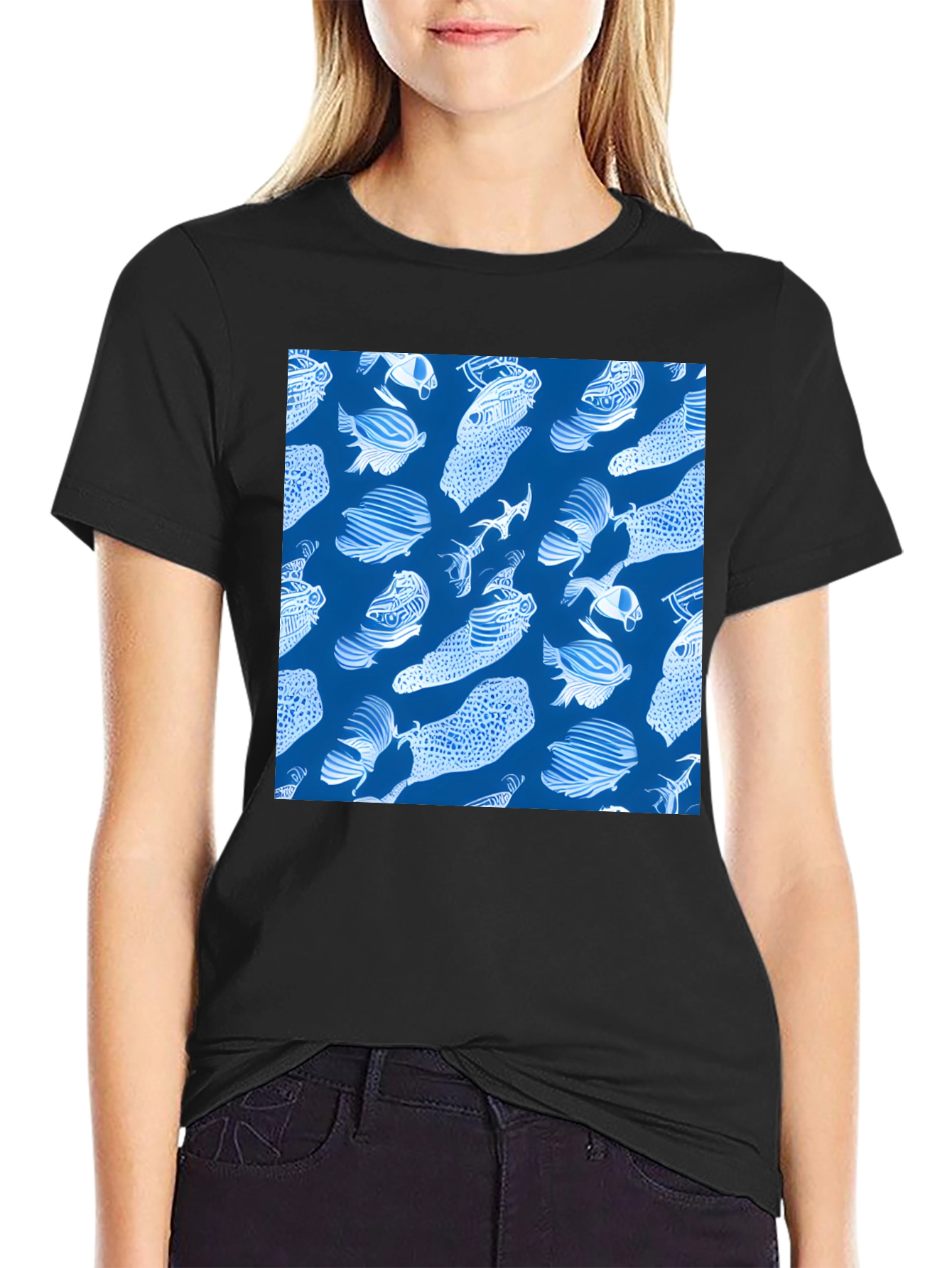 Fish Pattern T-Shirt - Blue