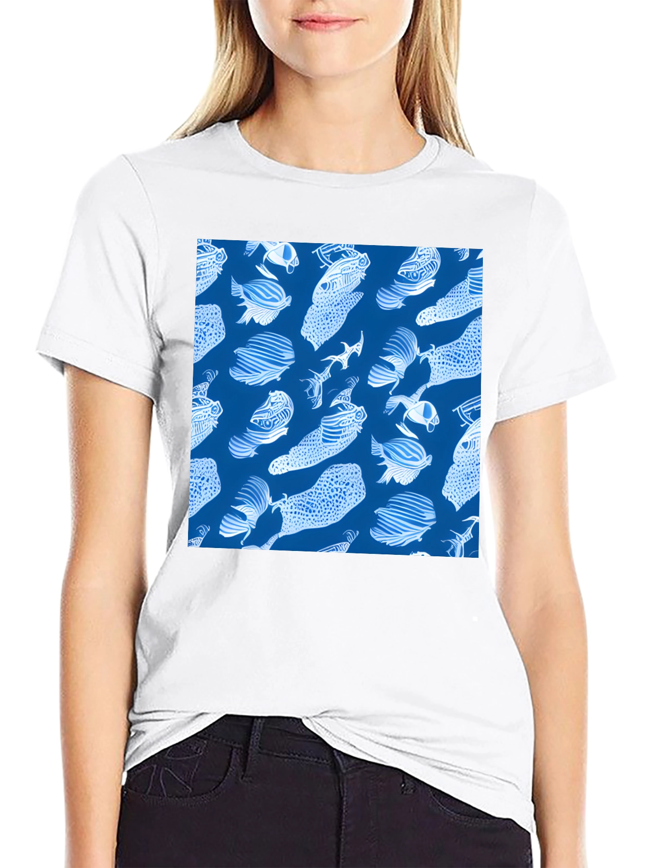 Fish Pattern T-Shirt - Blue