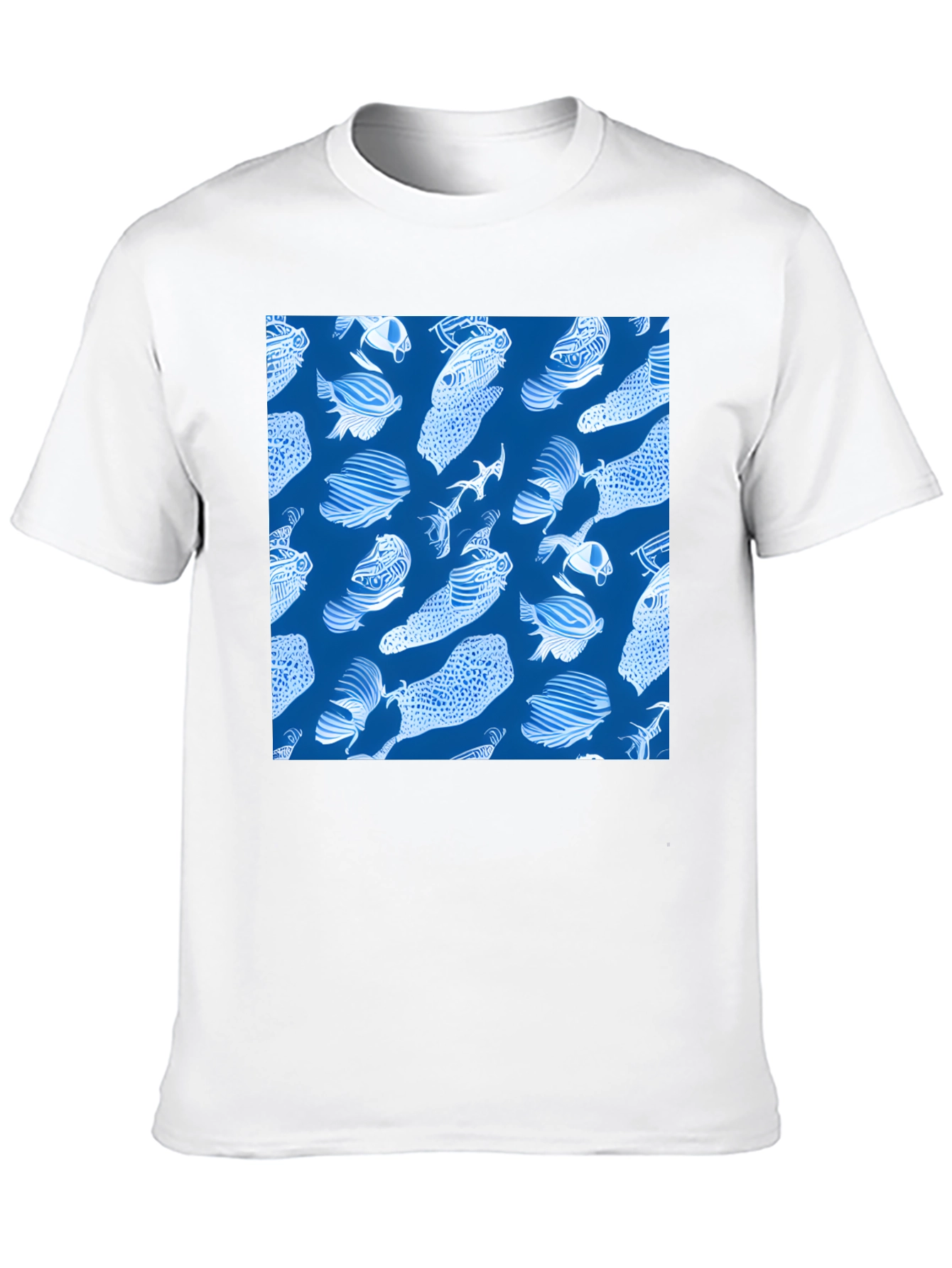 Fish Pattern T-Shirt - Blue
