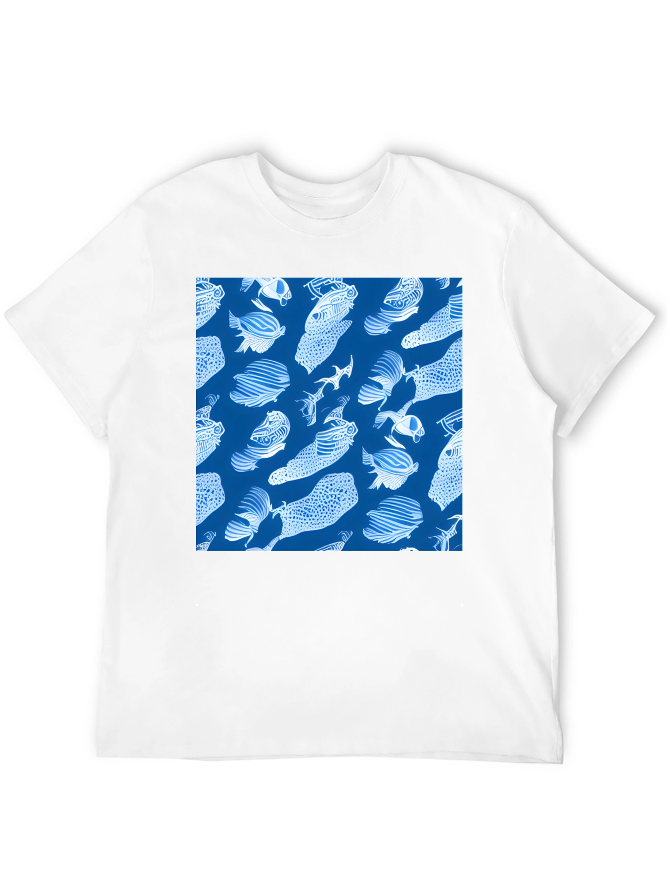Fish Pattern T-Shirt - Blue
