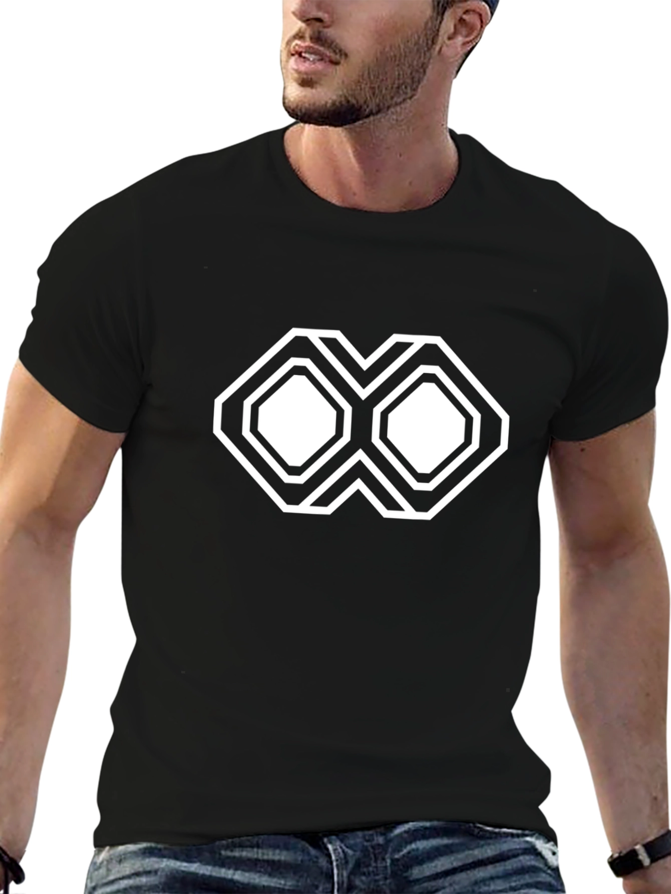 Geometric Graphic Print Black T-Shirt