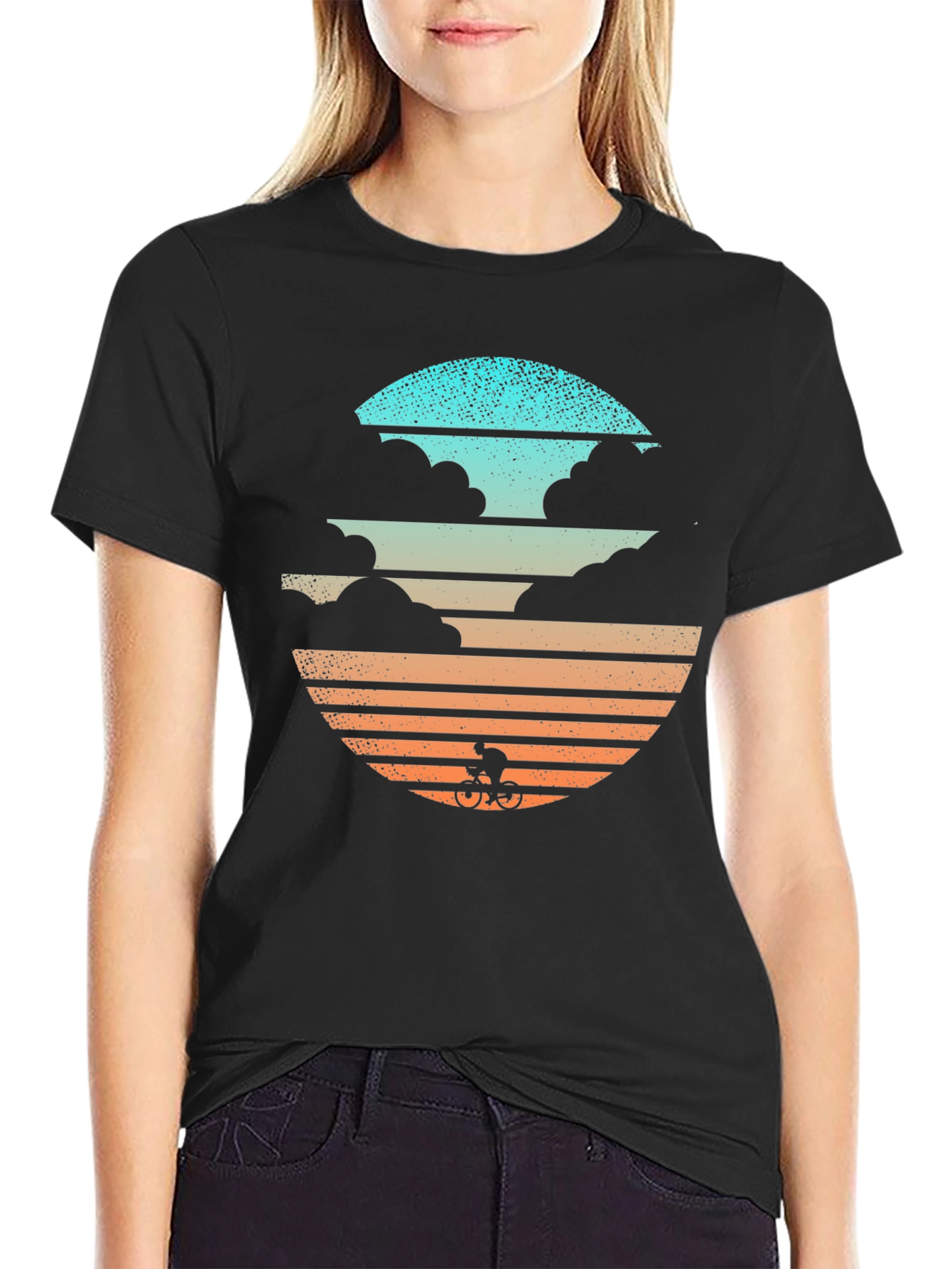 Retro Sunset Cyclist Graphic T-Shirt