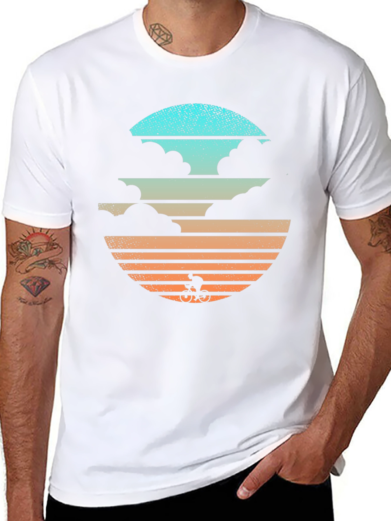Retro Sunset Cyclist Graphic T-Shirt