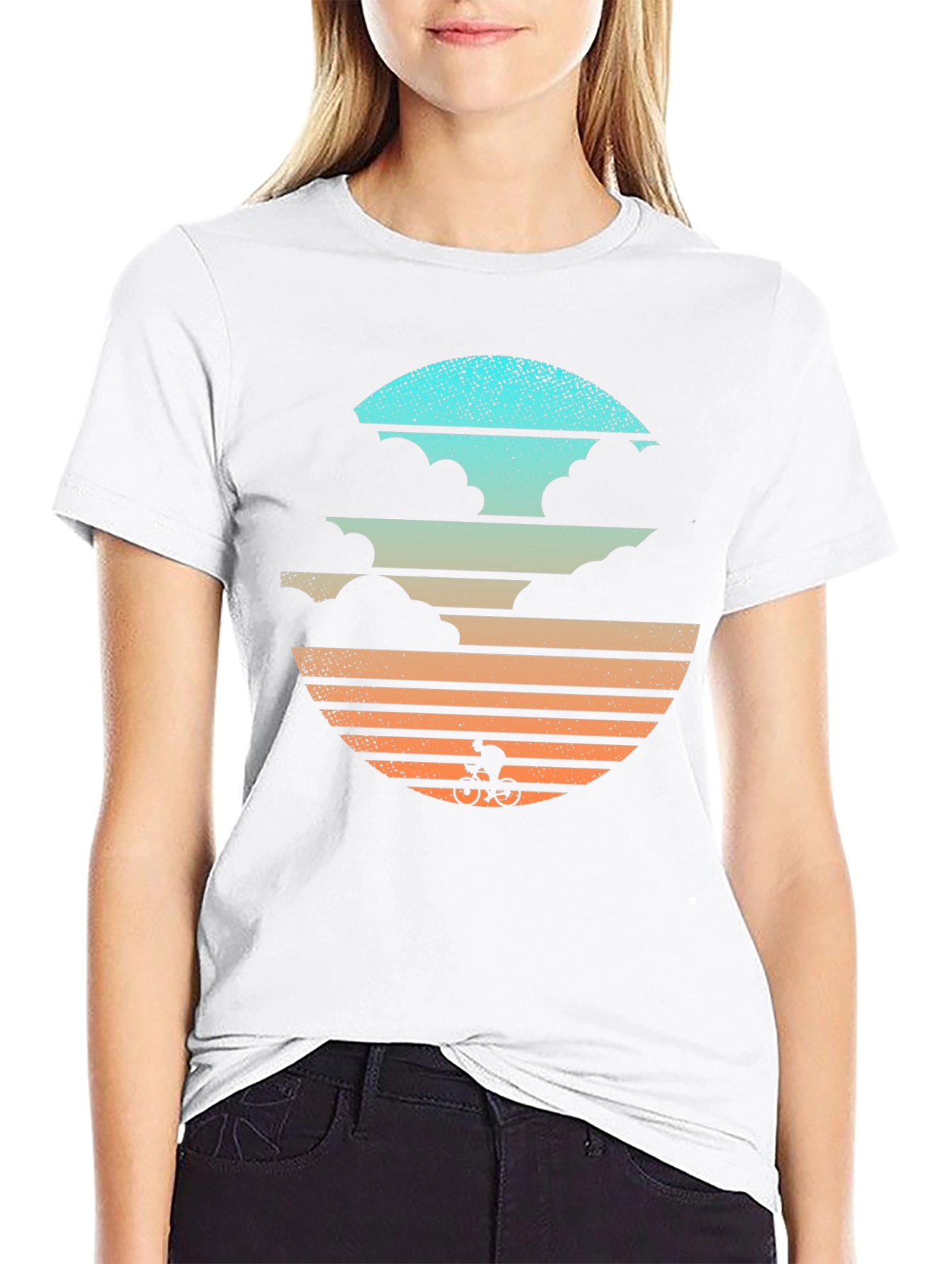 Retro Sunset Cyclist Graphic T-Shirt