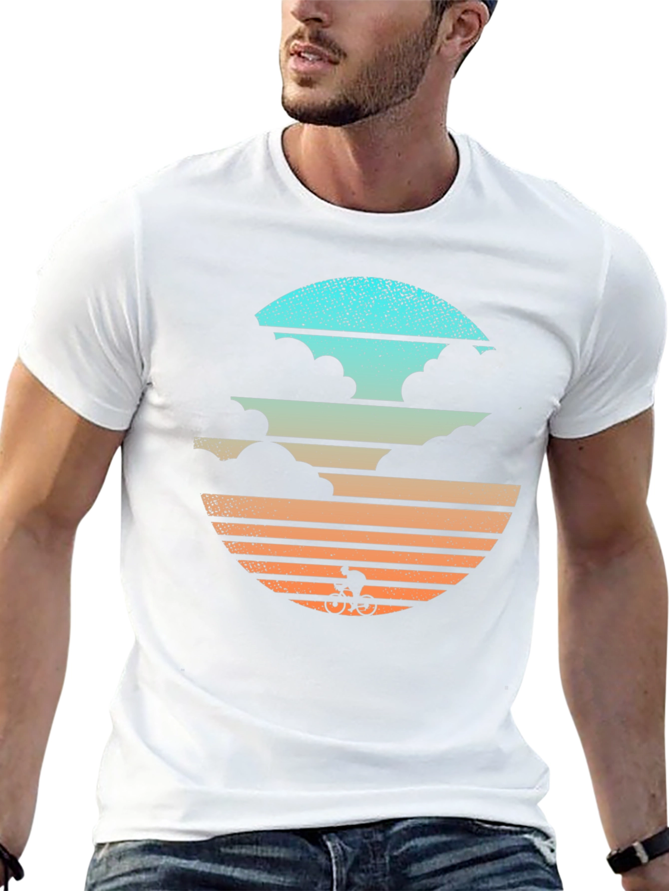Retro Sunset Cyclist Graphic T-Shirt