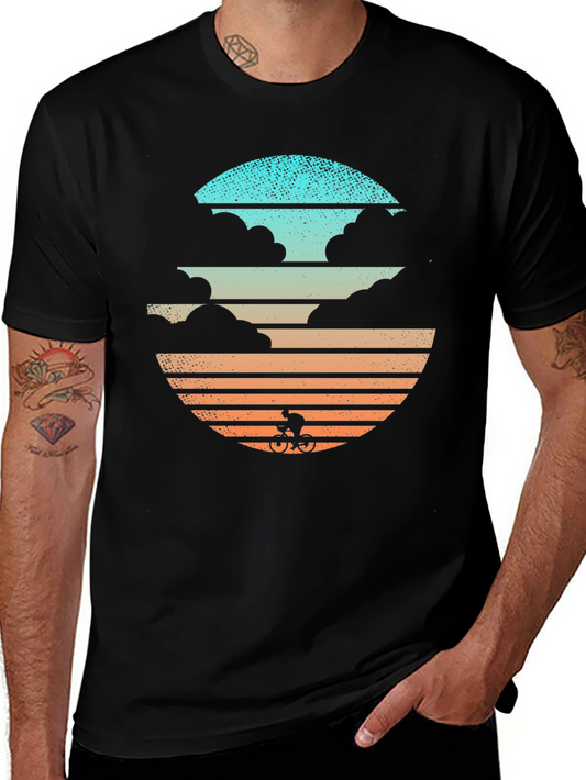 Retro Sunset Cyclist Graphic T-Shirt