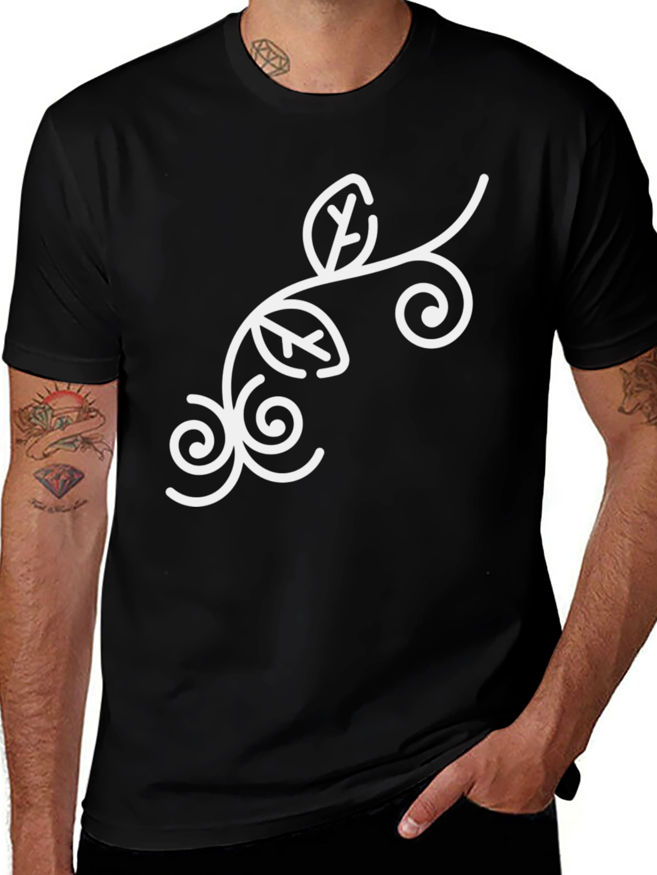 Stylish Black Tee with Floral Swirl Design