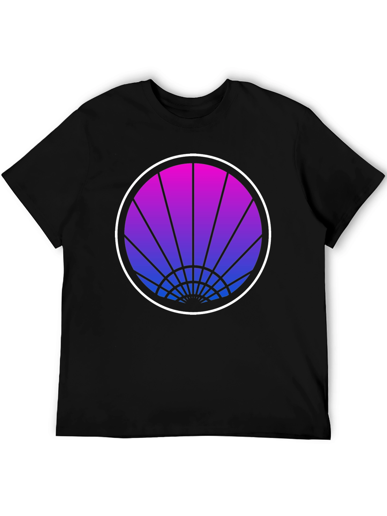 Retro Sunrise Graphic Tee - Black Cotton T-Shirt