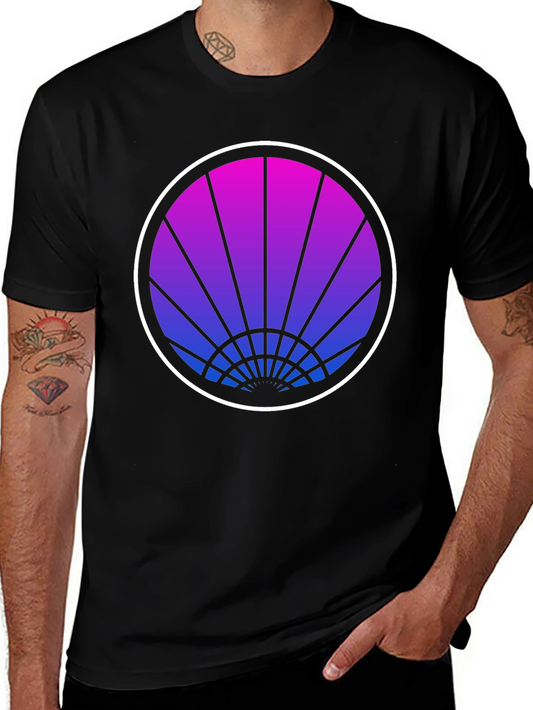 Retro Sunrise Graphic Tee - Black Cotton T-Shirt