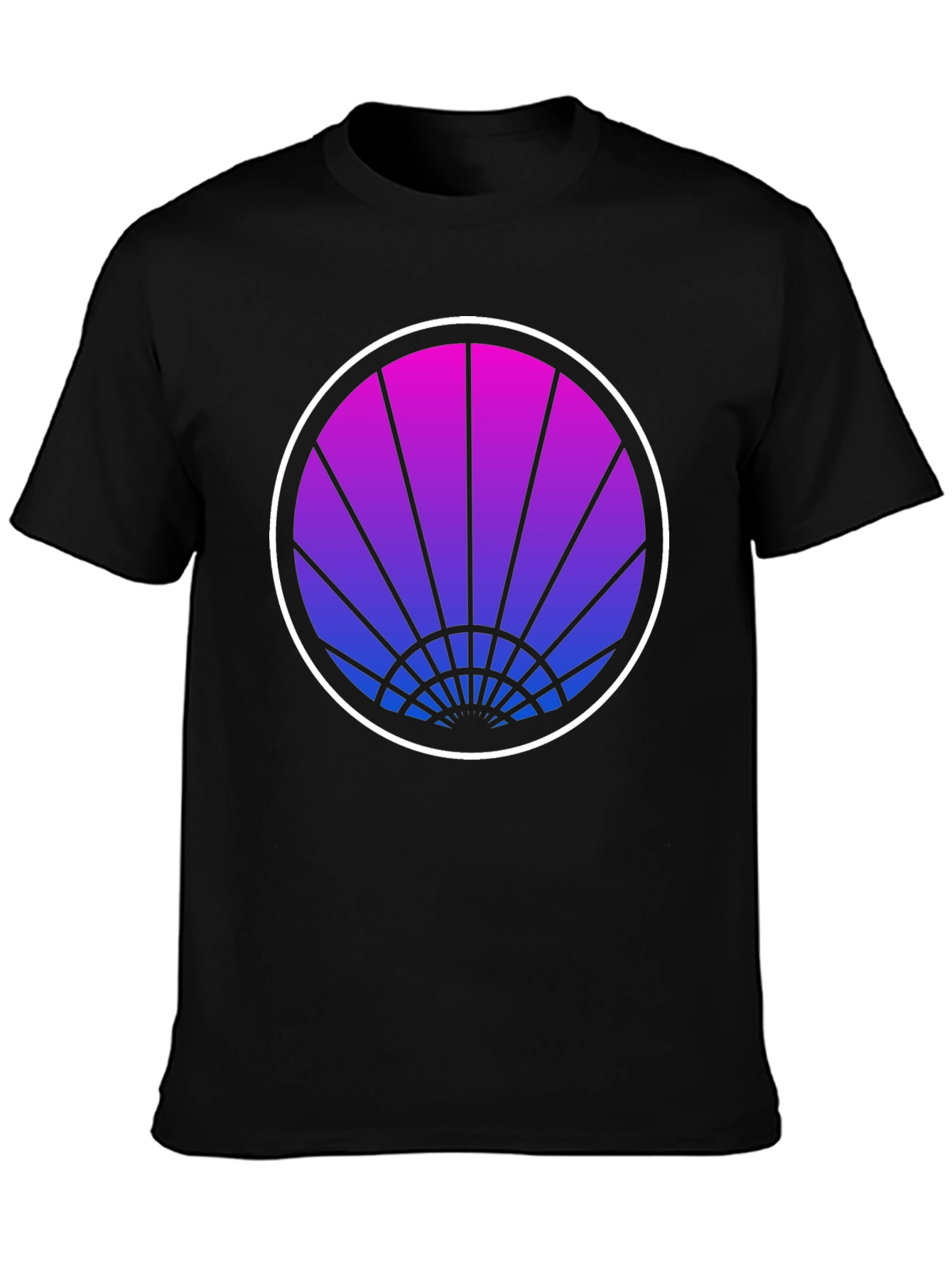 Retro Sunrise Graphic Tee - Black Cotton T-Shirt