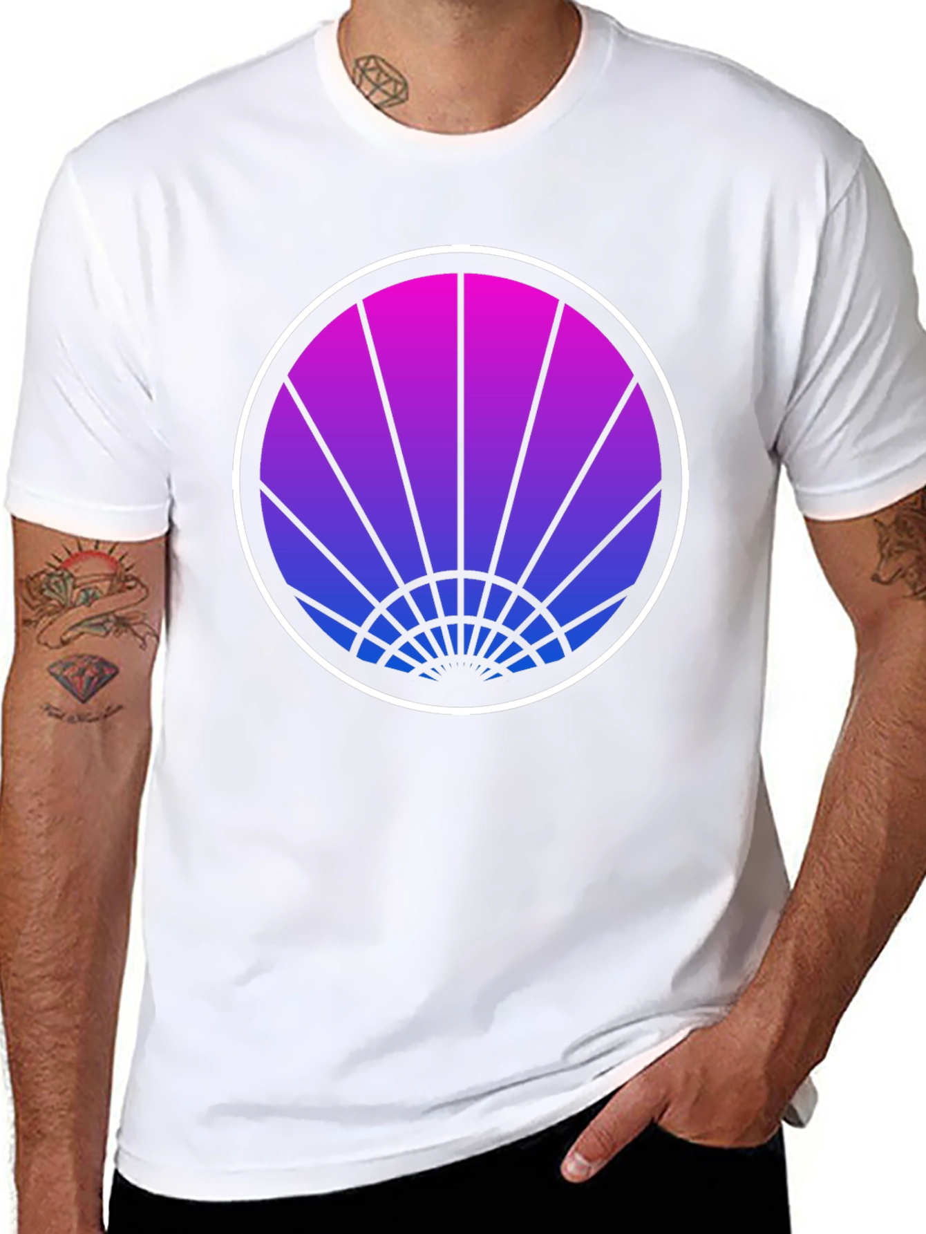 Retro Sunrise Graphic Tee - Black Cotton T-Shirt