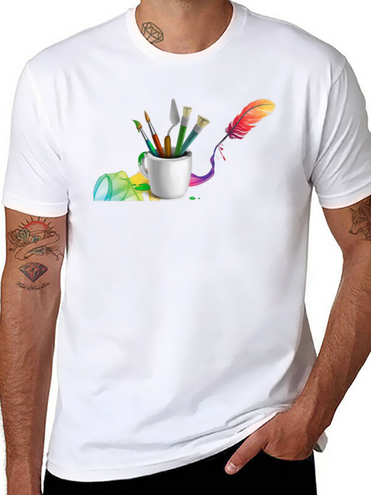 Artistic Brush & Feather Graphic T-Shirt