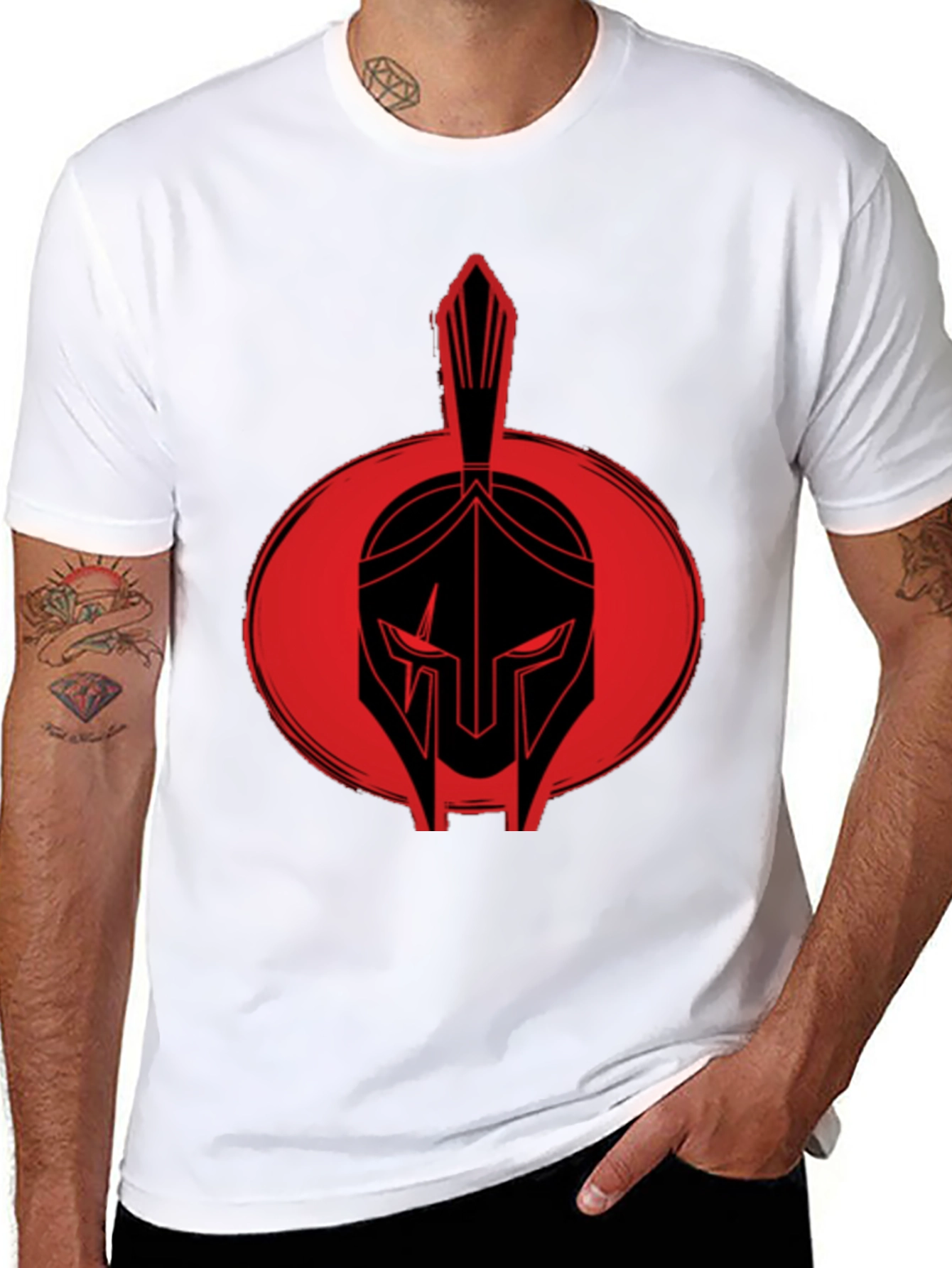 Spartan Helmet Graphic Tee - Bold Red Design