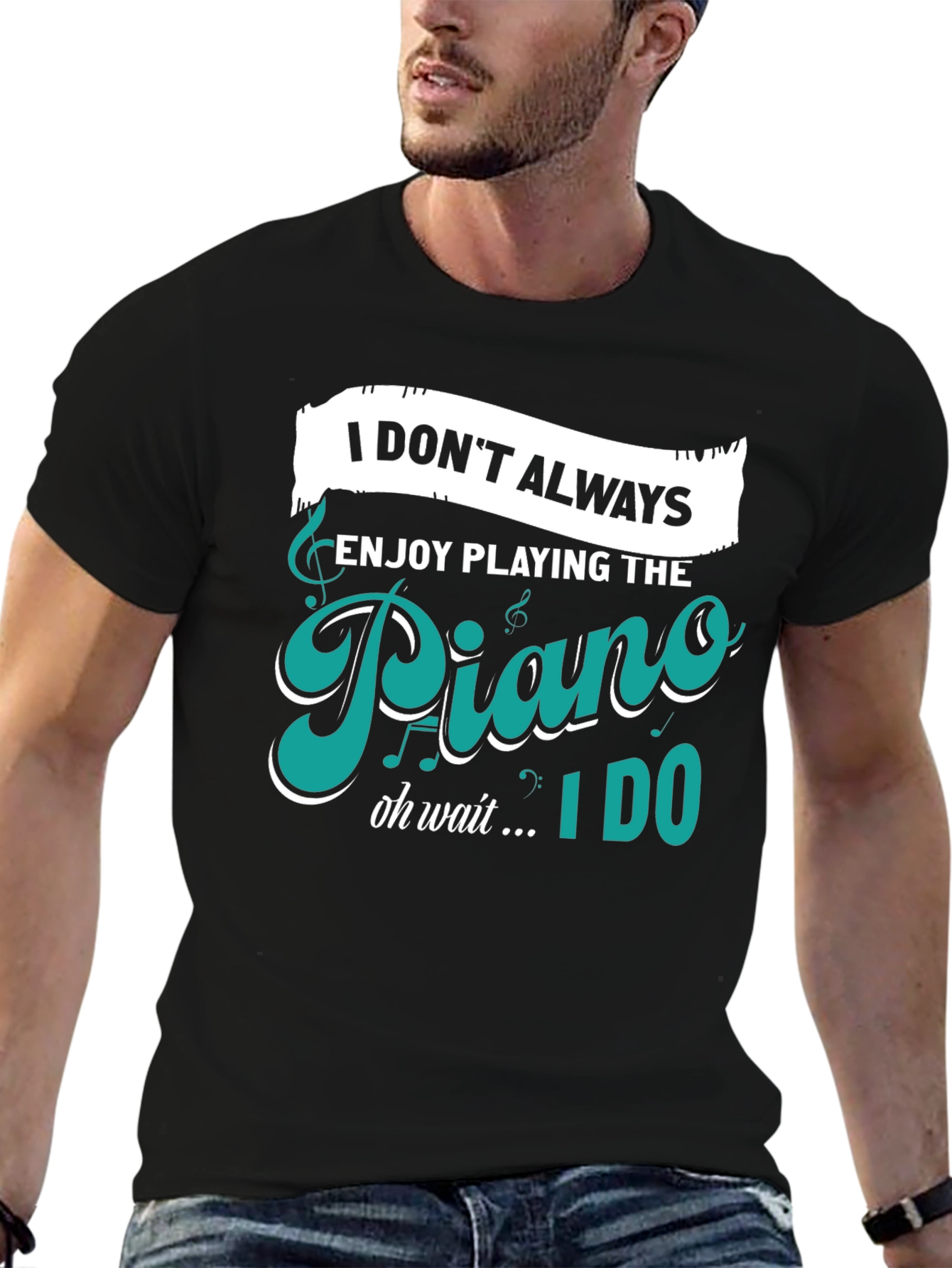 Piano Player Humor Graphic Tee - Black T-Shirt