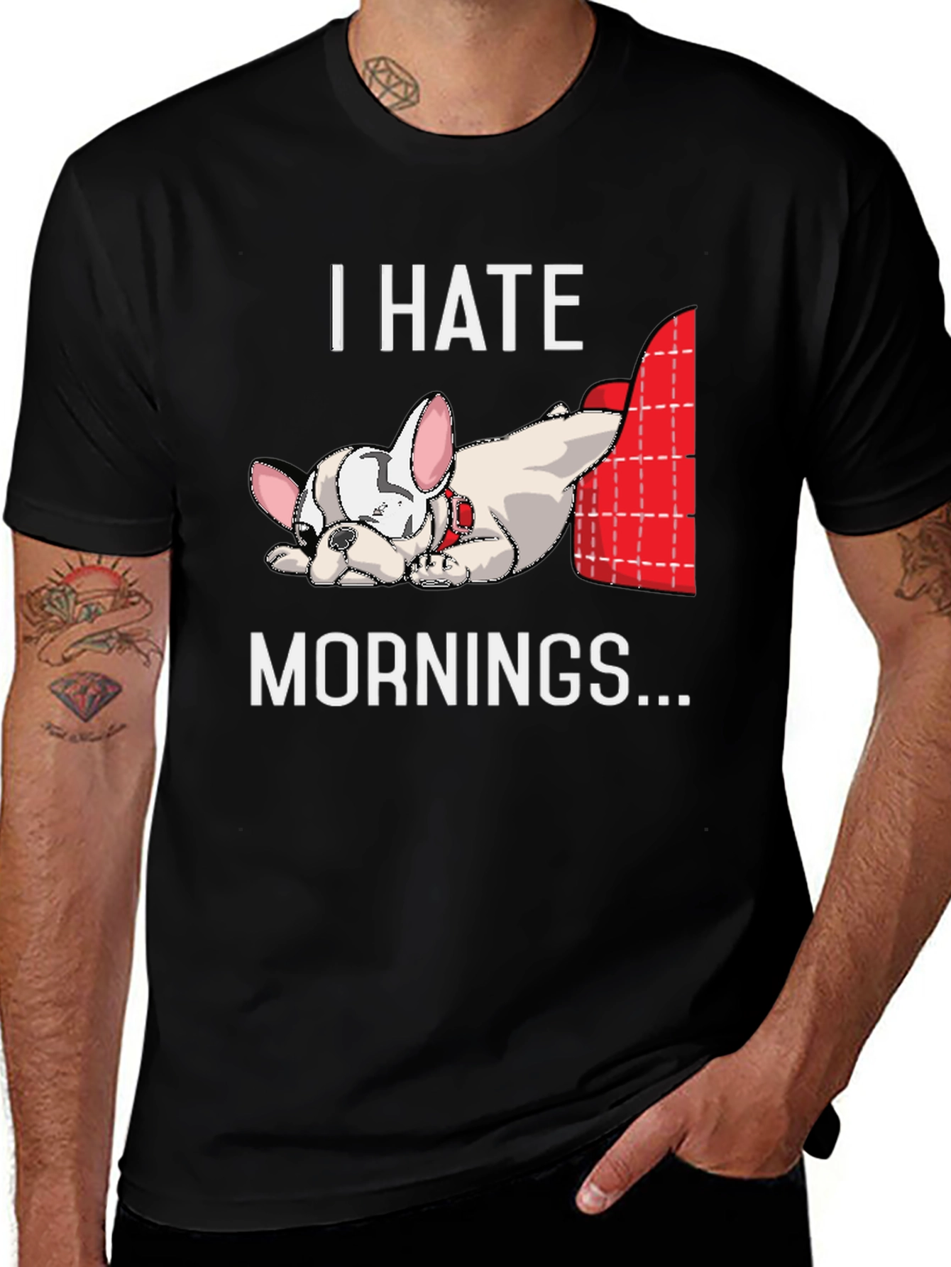 I Hate Mornings Bulldog Graphic T-Shirt