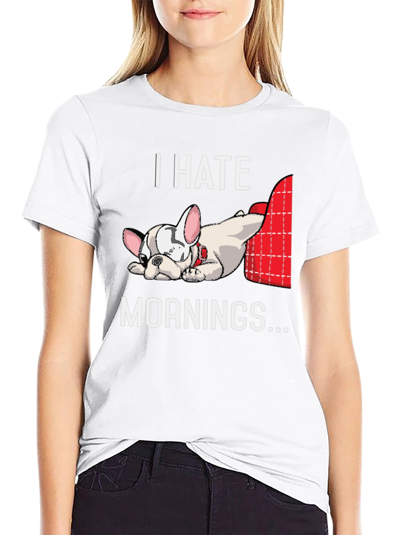 I Hate Mornings Bulldog Graphic T-Shirt