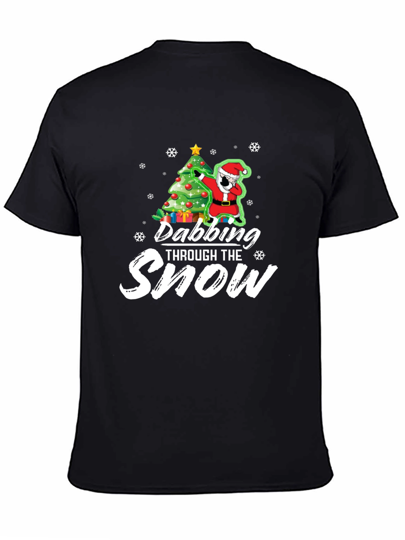 Dabbing Santa Christmas Tree Black Graphic Tee