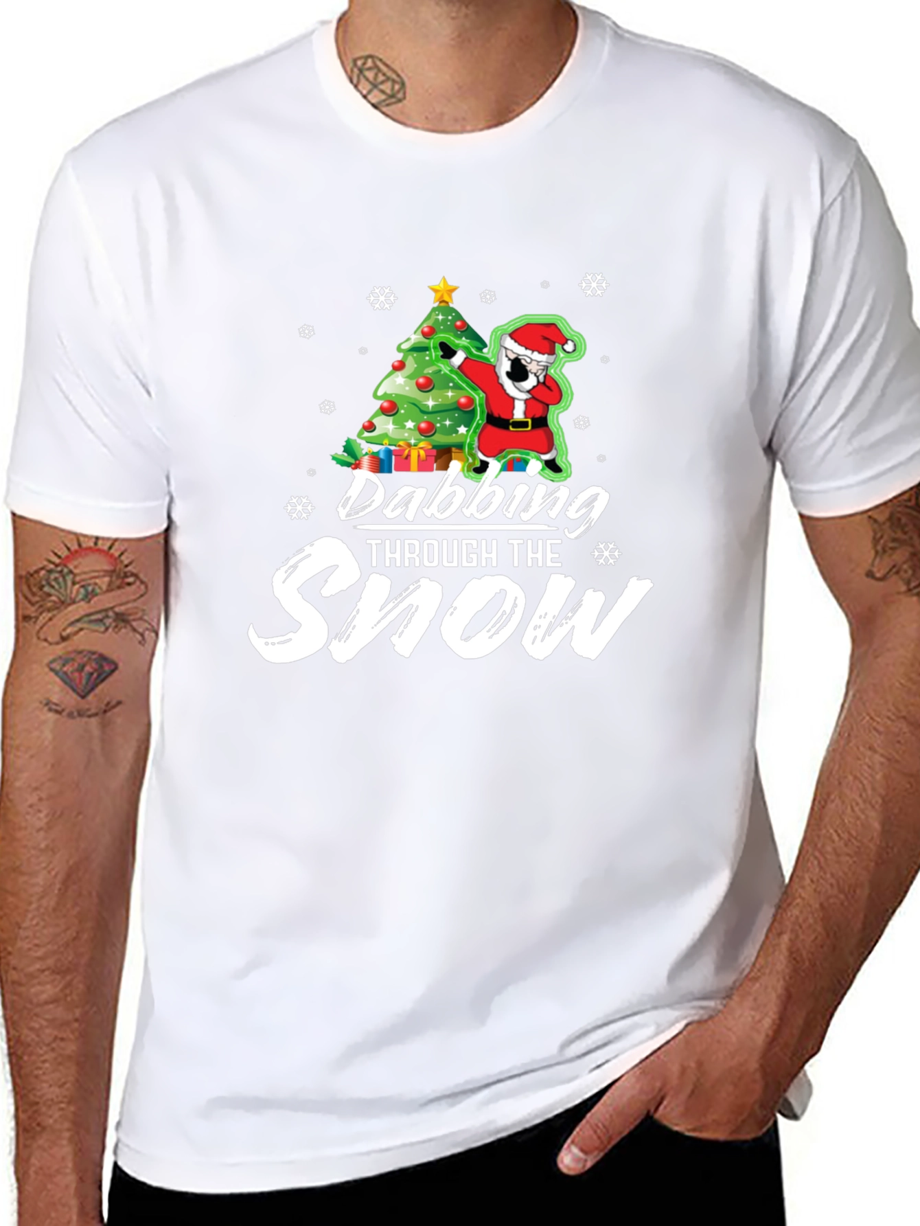 Dabbing Santa Christmas Tree Black Graphic Tee