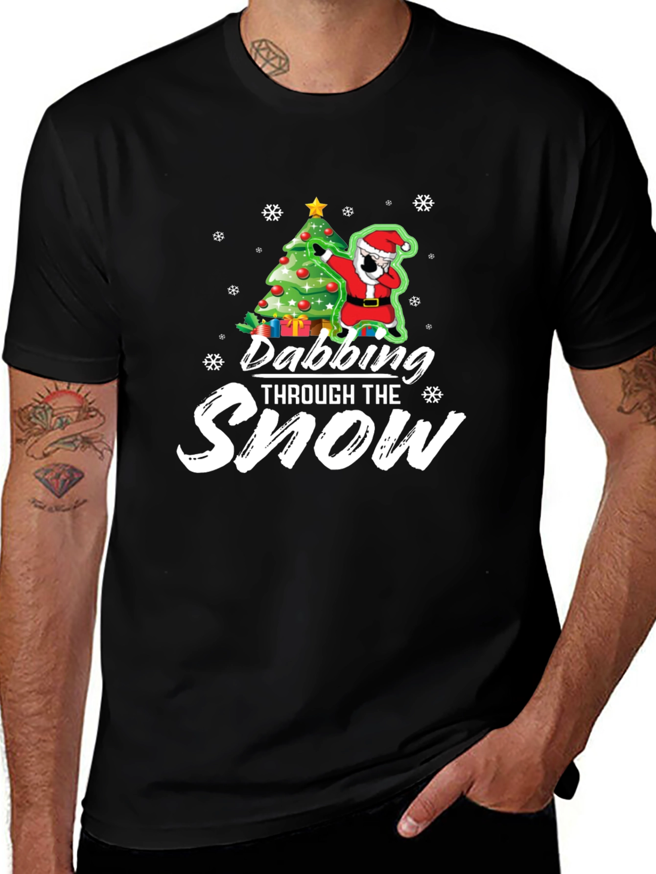 Dabbing Santa Christmas Tree Black Graphic Tee