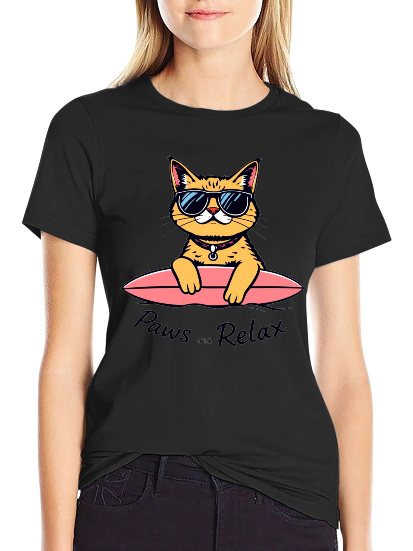 Paws and Relax Cat Surfing T-Shirt