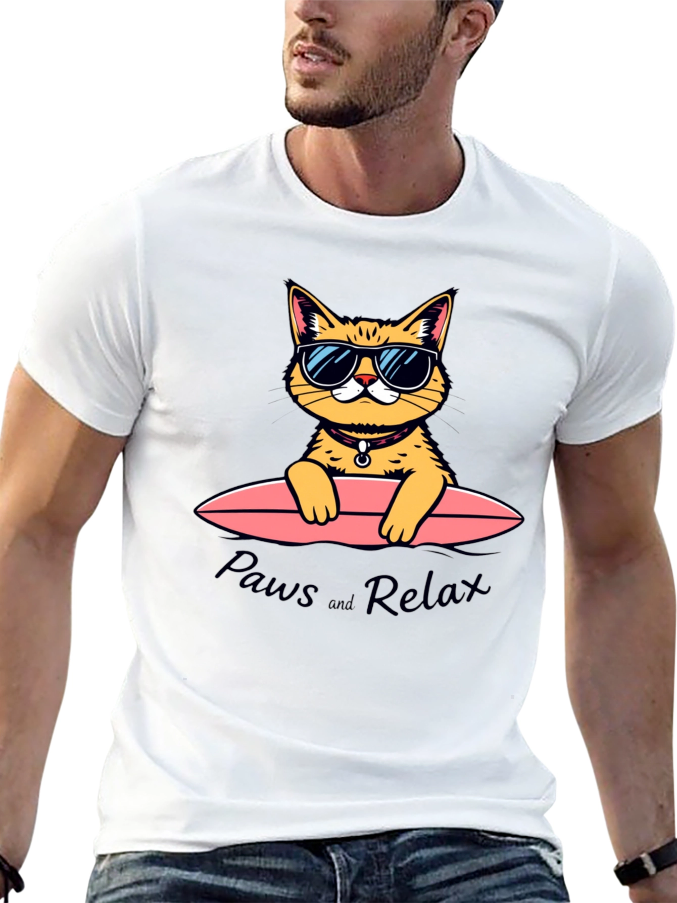 Paws and Relax Cat Surfing T-Shirt