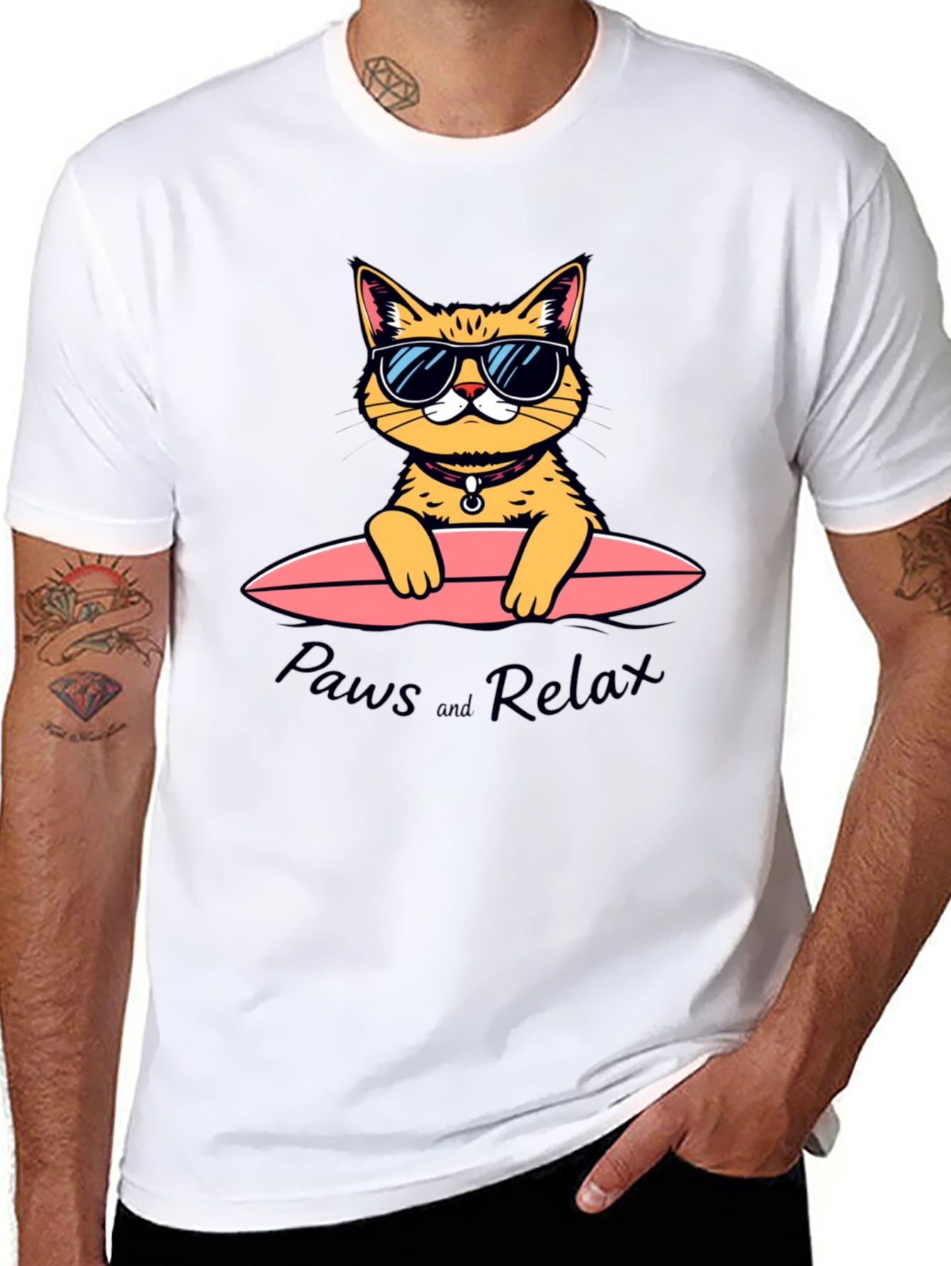 Paws and Relax Cat Surfing T-Shirt