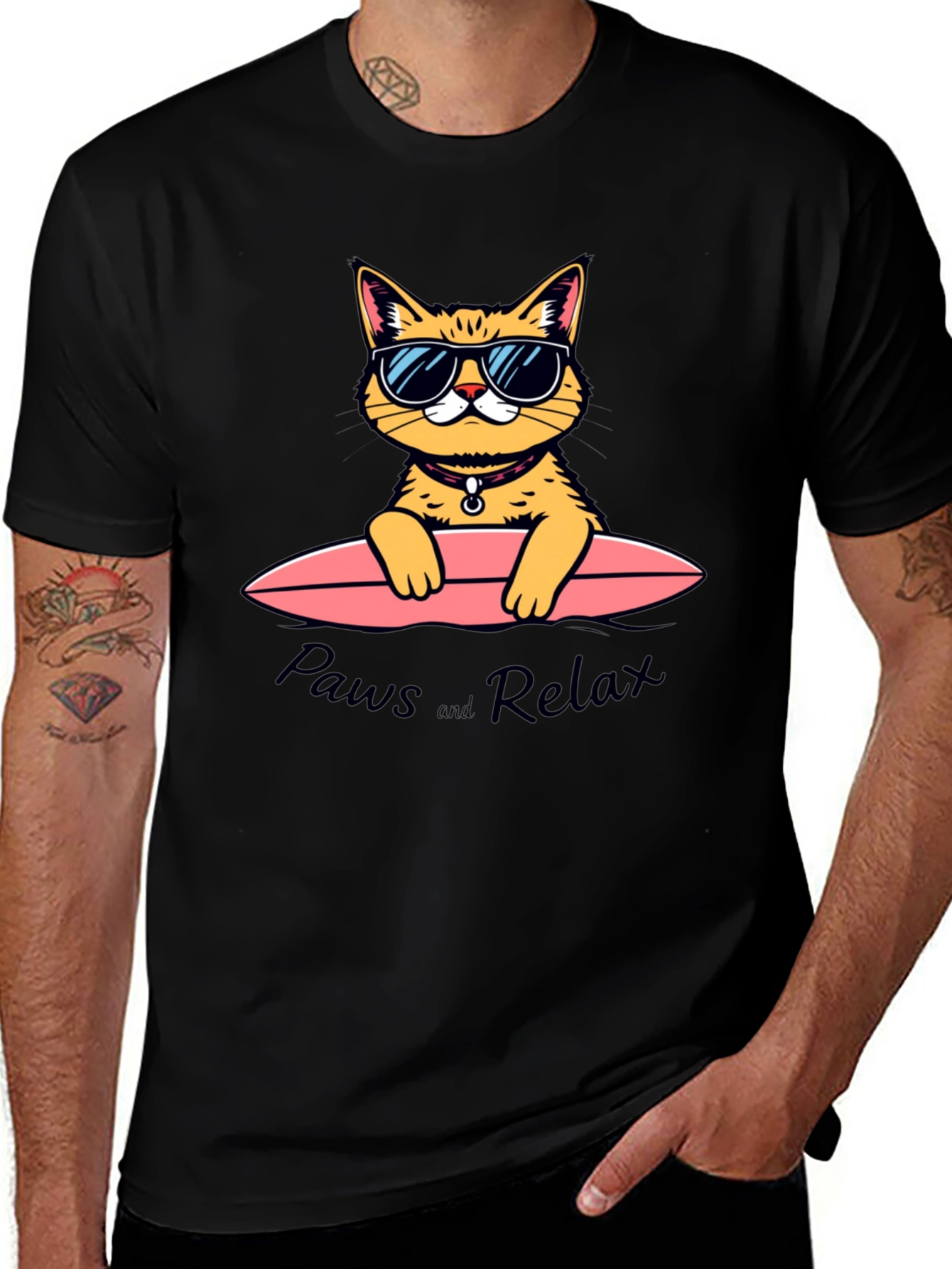 Paws and Relax Cat Surfing T-Shirt