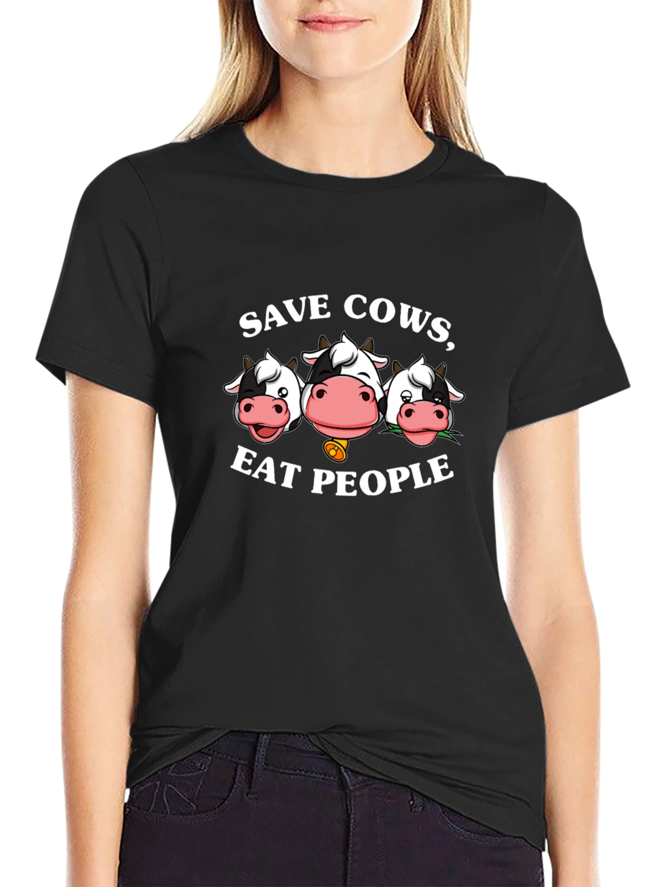 Save Cows Eat People Black Graphic T-Shirt