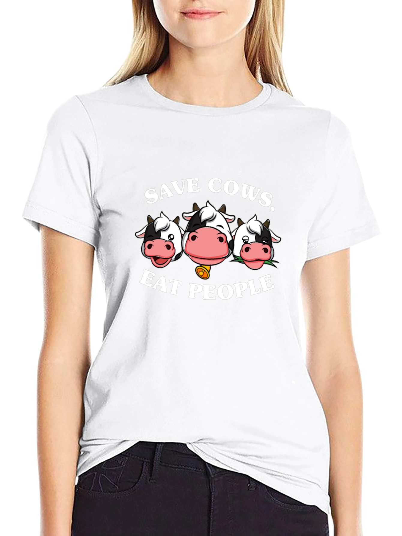 Save Cows Eat People Black Graphic T-Shirt