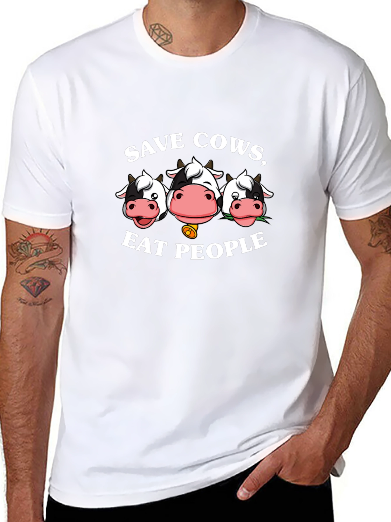 Save Cows Eat People Black Graphic T-Shirt