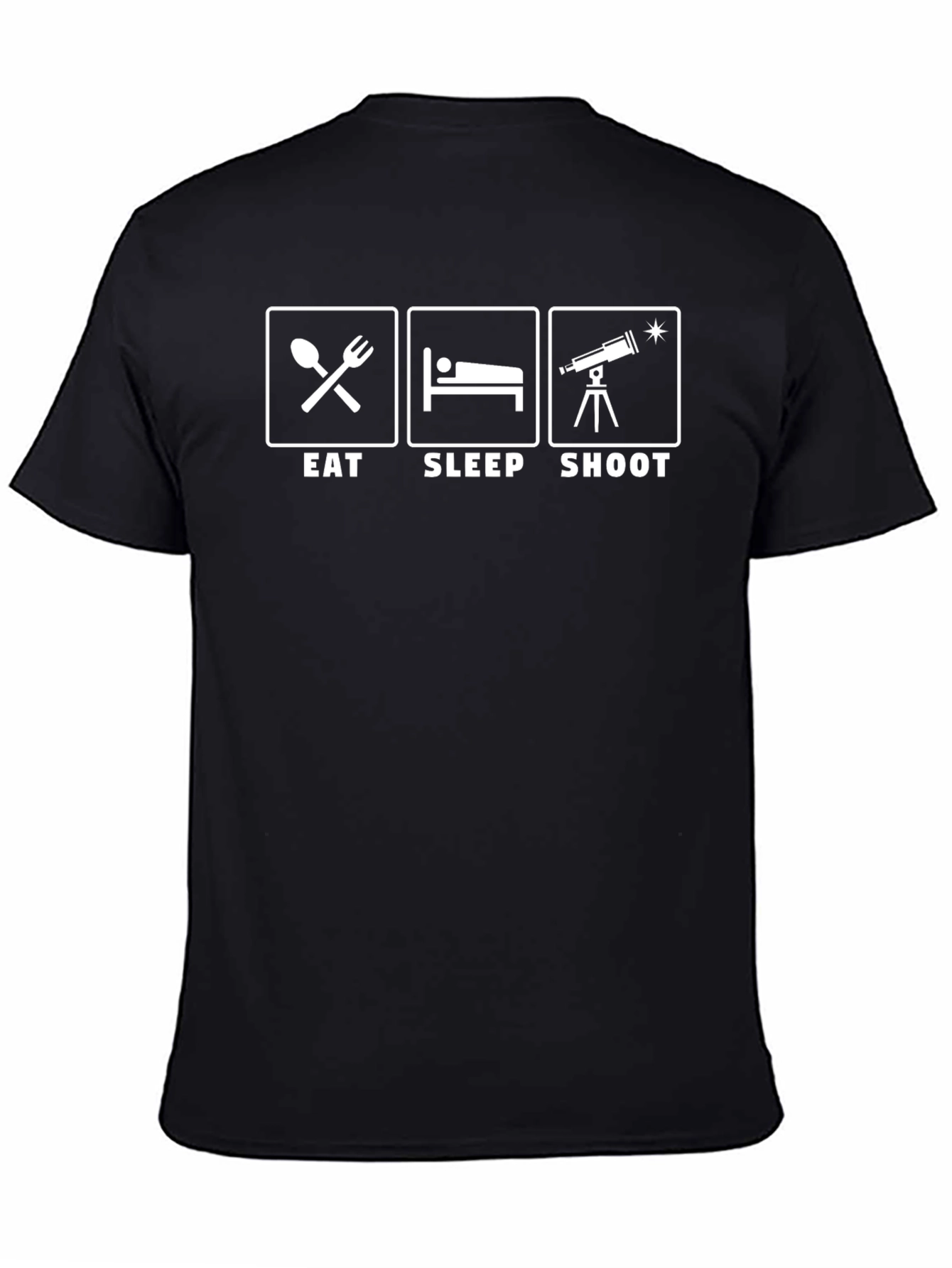 Eat Sleep Shoot Telescope Black T-Shirt